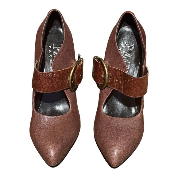 Paco Pacogil Leather Cone Heel Mary Jane Pump Brown 8B - Picture 4 of 8